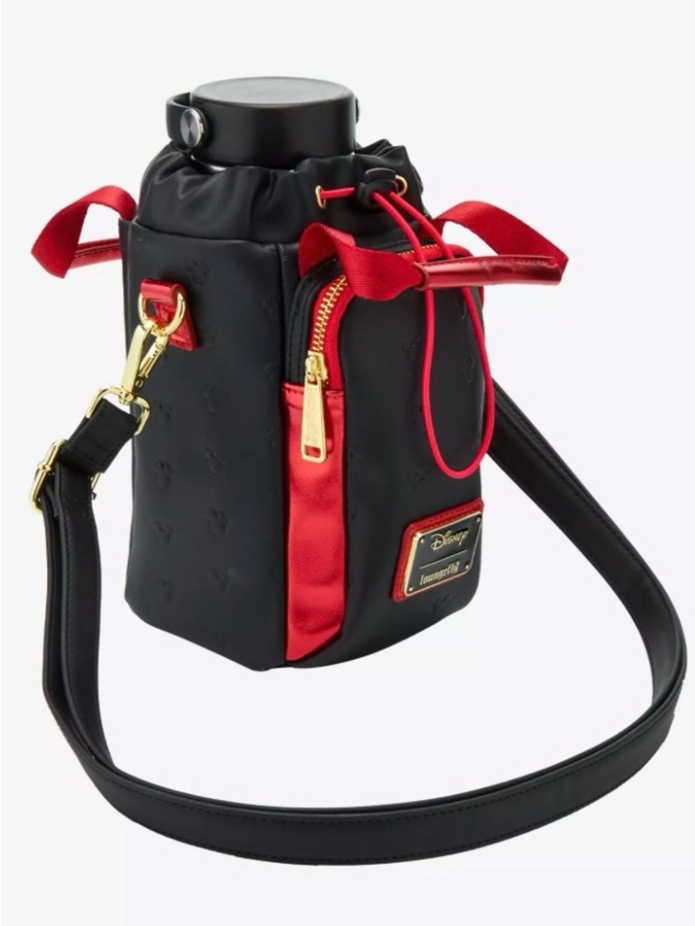 Loungefly Disney Minnie Mouse Metallic Red Embossed Water Bottle Crossbody Bag - Picture 6 of 6